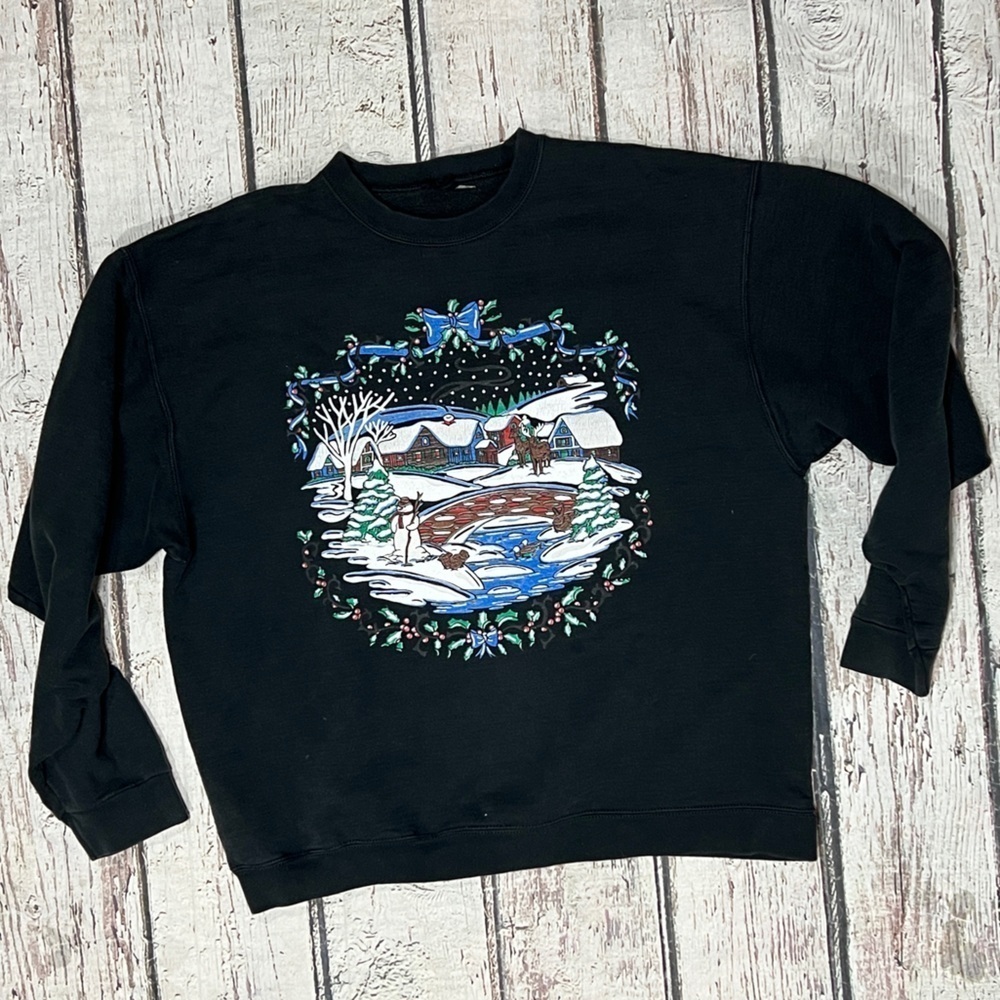 Vintage 80s Christmas Scene Ugly Sweater Party Xmas 1980s Sweatshirt